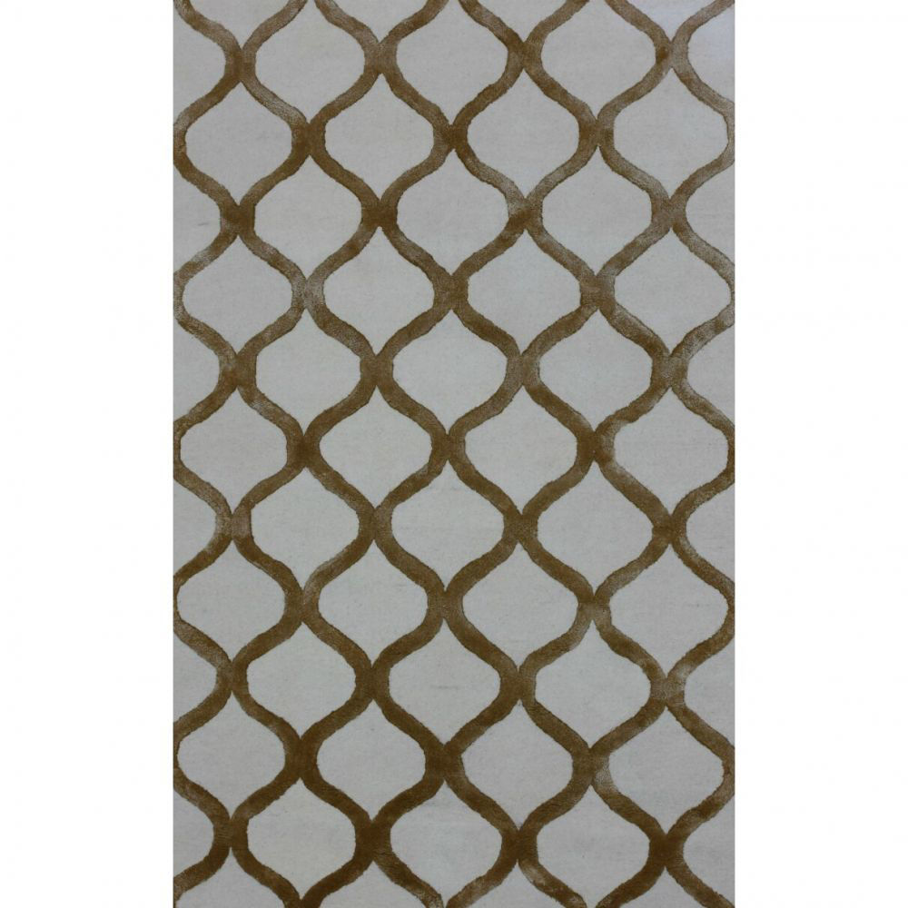 Picture of Gold and Cream Chain Link Hand-Tufted Traditional Wool and Viscose Rug