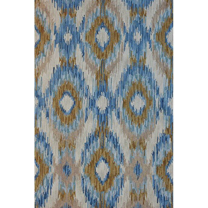 Picture of Blue, Golden Brown and Cream Hand-Tufted Southwest Wool Rug