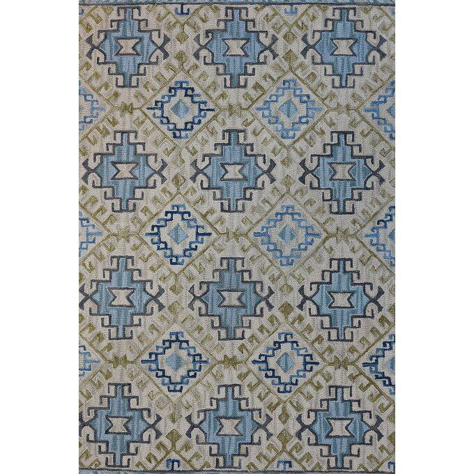 Picture of Pale Blue, Olive Green and Cream Hand-Tufted Southwest Wool Rug