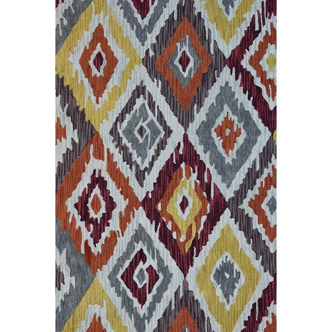 Picture of Maroon, Orange, Yellow and Gray Hand-Tufted Southwest Wool Rug - 5 x 8