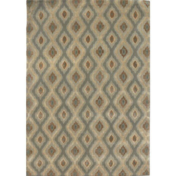 Picture of Pale Gold and Dark Sage Green Diamond Hand-Tufted Contemporary Wool and Viscose Rug