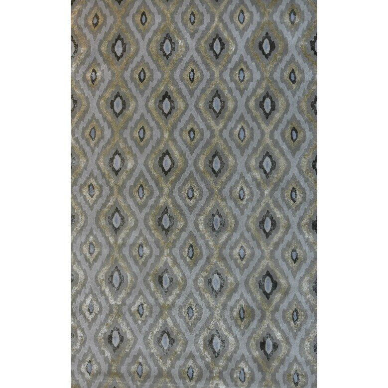 Picture of Silver Gray and Sage Green Diamond Hand-Tufted Contemporary Wool and Viscose Rug