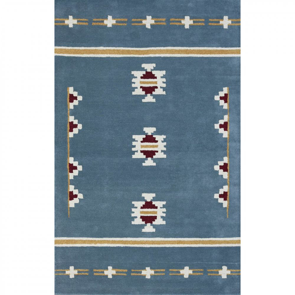 Picture of Blue, Gold and Maroon Hand-Tufted Southwest Wool Rug - 5 x 8