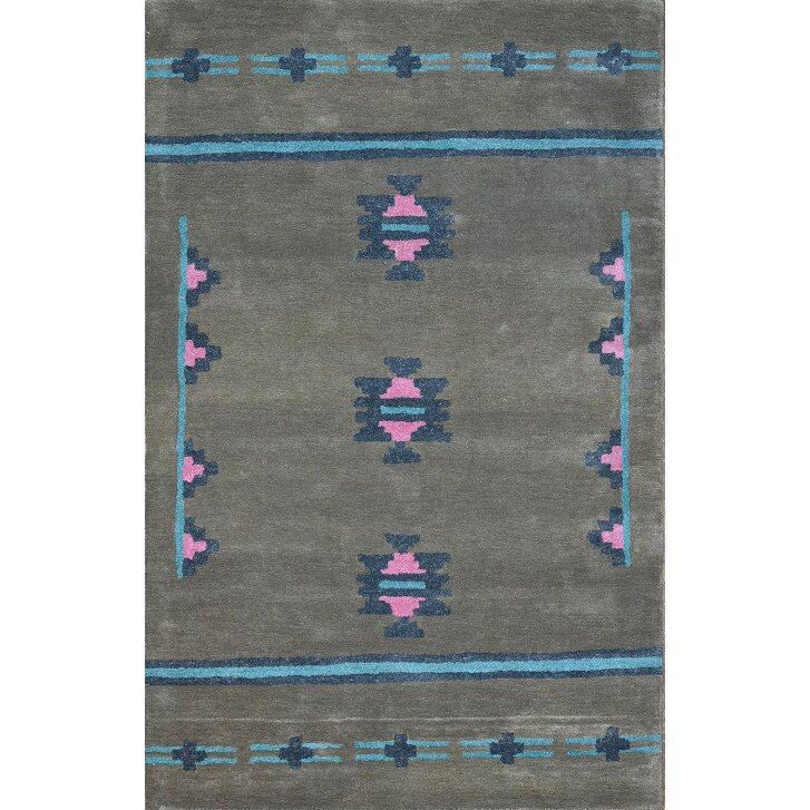 Picture of Brown Gray, Bright Blue and Pink Hand-Tufted Southwest Wool Rug - 5 x 8