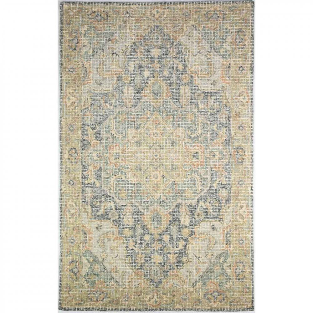 Picture of Olive, Blue, Orange and Off-White Hand Tufted Wool Rug