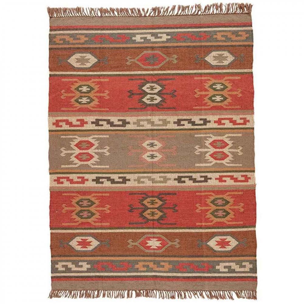 Picture of Red, Brown and Tan Flatweave Wool Rug