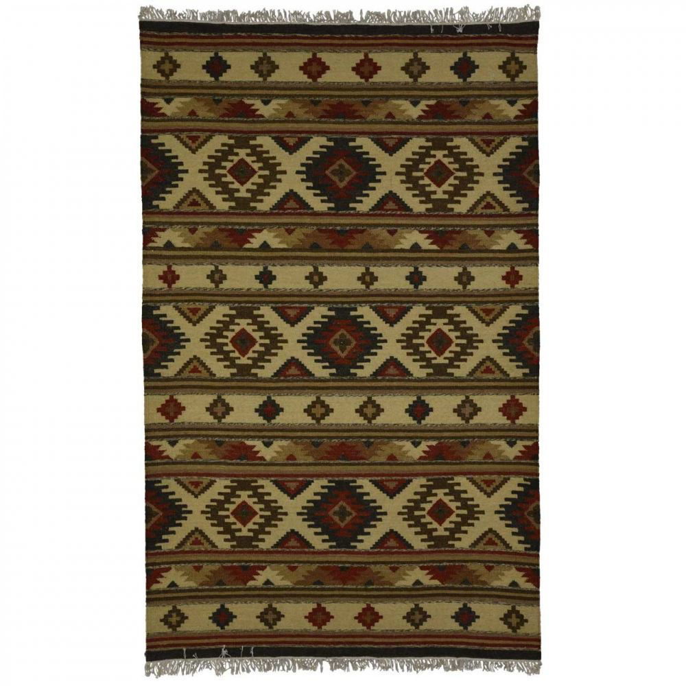 Picture of Tan, Brown, Red and Dark Grey Hand Woven Wool Rug