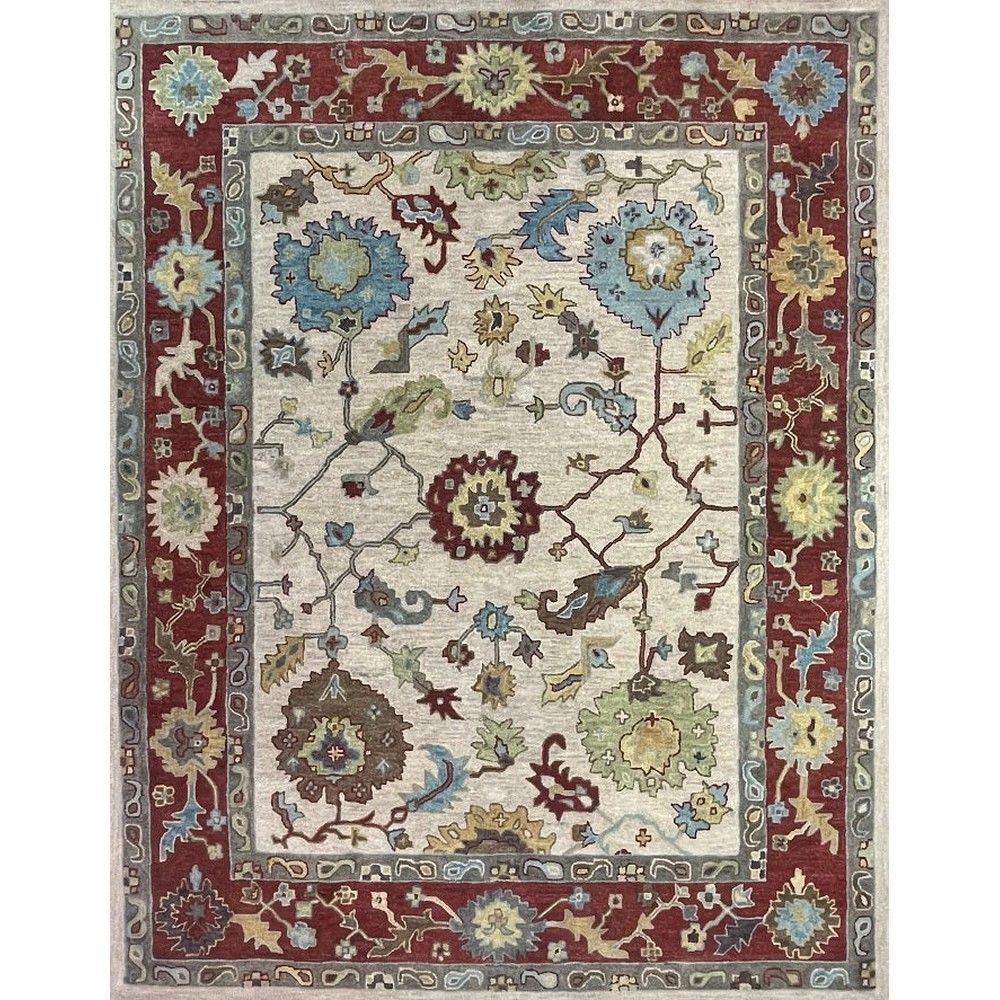 Picture of BRO52 Ivory Red Wool Hand Made Traditional Rug