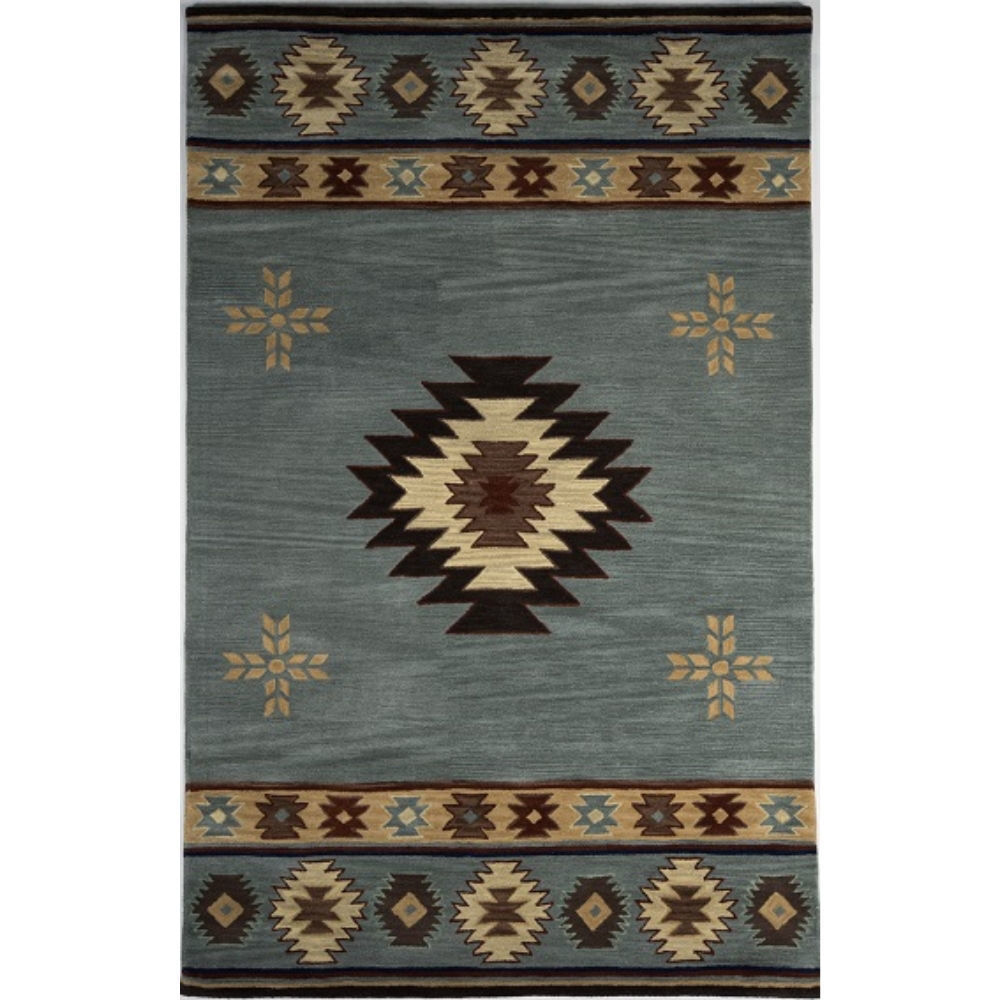 Picture of Blue and Beige Southwest Medallion Wool Rug