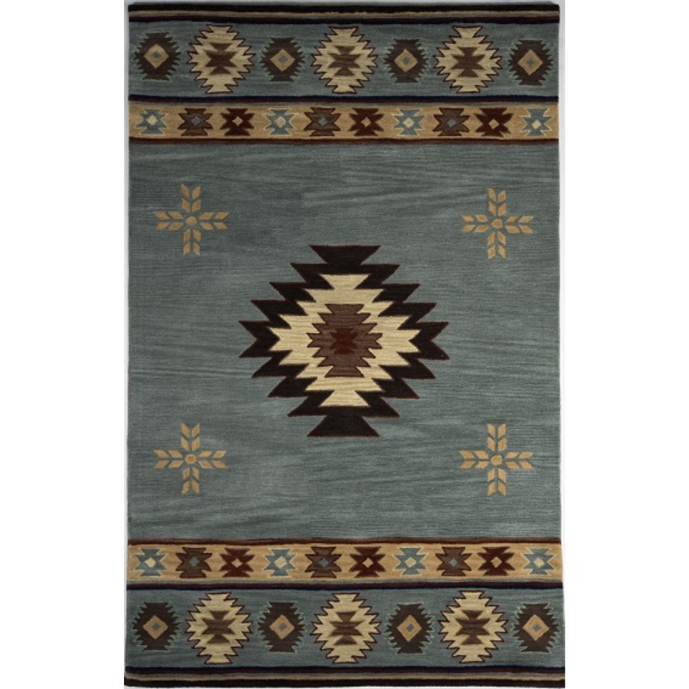 Blue and Beige Southwest Medallion Wool Rug