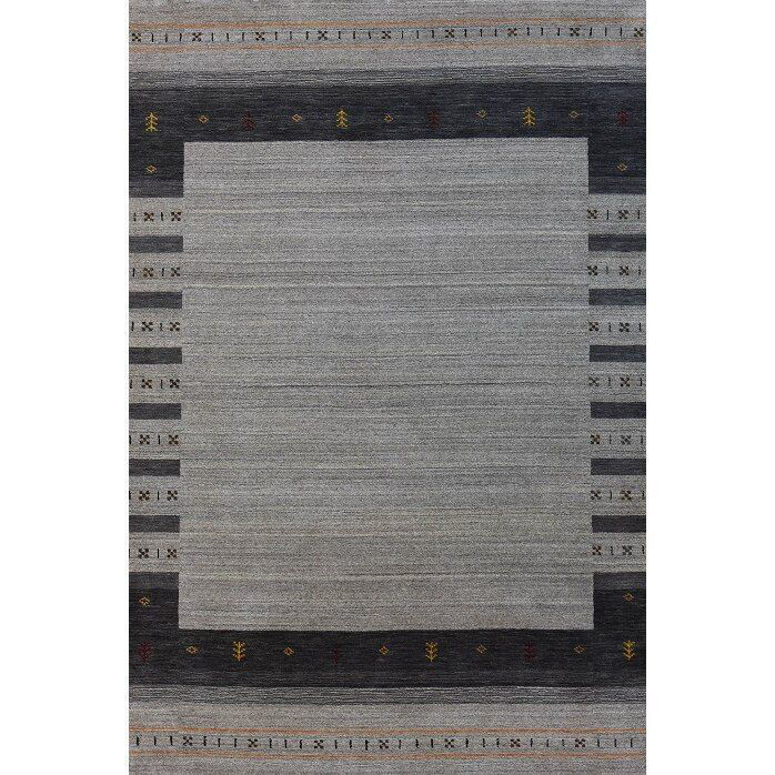 Picture of Silver Gray and Charcoal Hand-Knotted Southwestern Wool Rug