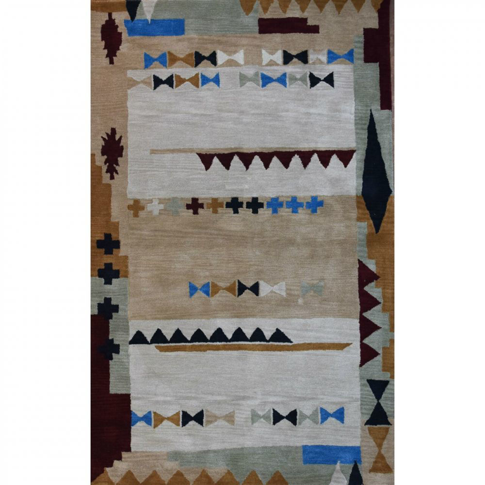 Picture of Ivory and Blue Southwestern Tufted Wool Rug