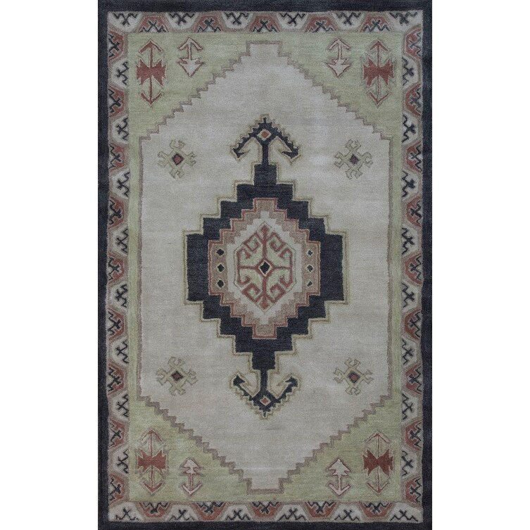 Picture of Rose, Sage and Olive Brown Hand-Tufted Southwest Wool Rug - 5 x 8