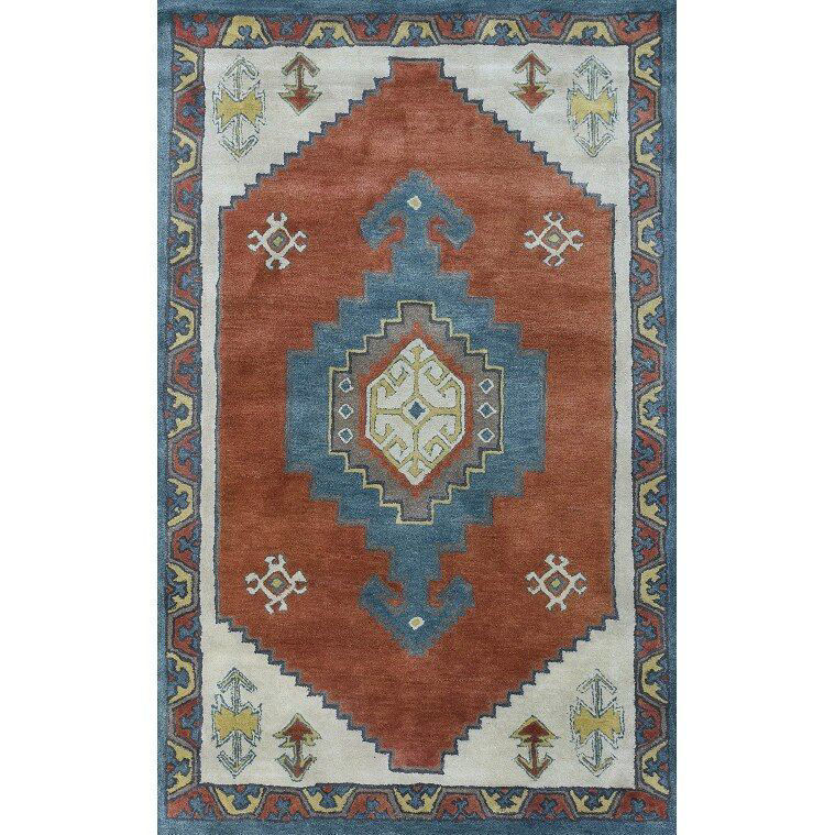 Picture of Orange and Light Denim Hand-Tufted Southwest Wool Rug - 5 x 8