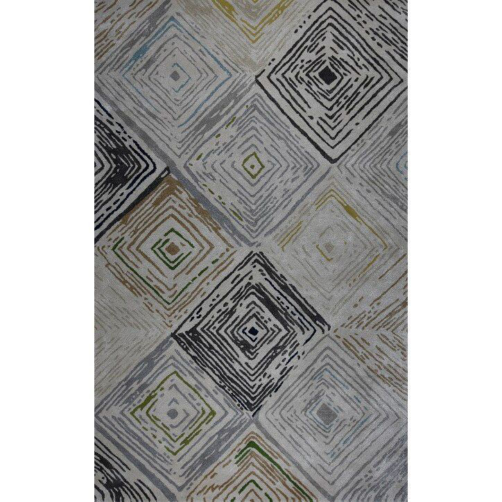 Picture of Silver Gray, Navy Blue and Green Hand-Tufted Contemporary Wool and Viscose Rug