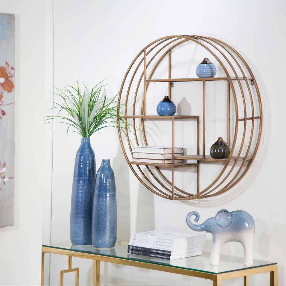 Picture of Round 31.5" Wood and Metal Wall Shelf - Bronze