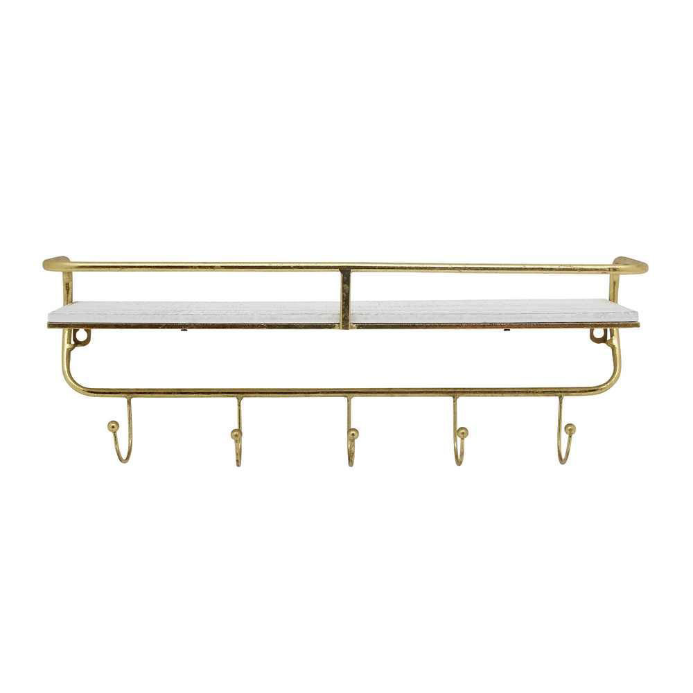 Picture of Metal and Wood 20" 5 Hook Wall Shelf - White and Gold