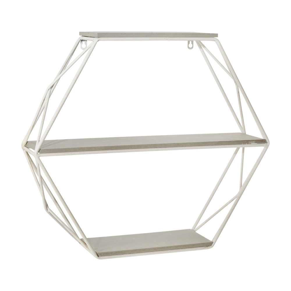 Picture of Metal and Wood 3-Tier Hexagon Wall Shelf - Gray