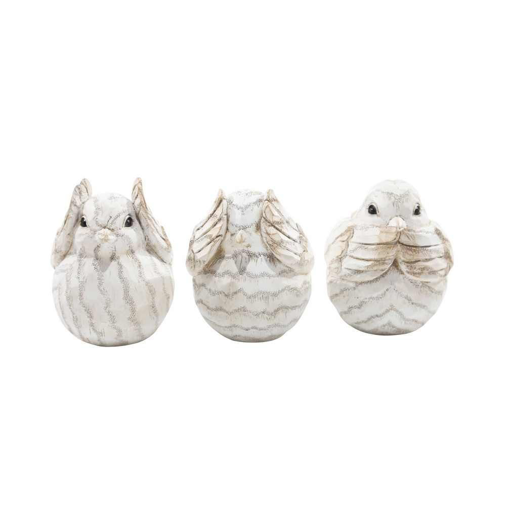 Picture of Resin 6" Decorative Birds Figurines - Set of 3 - Cream