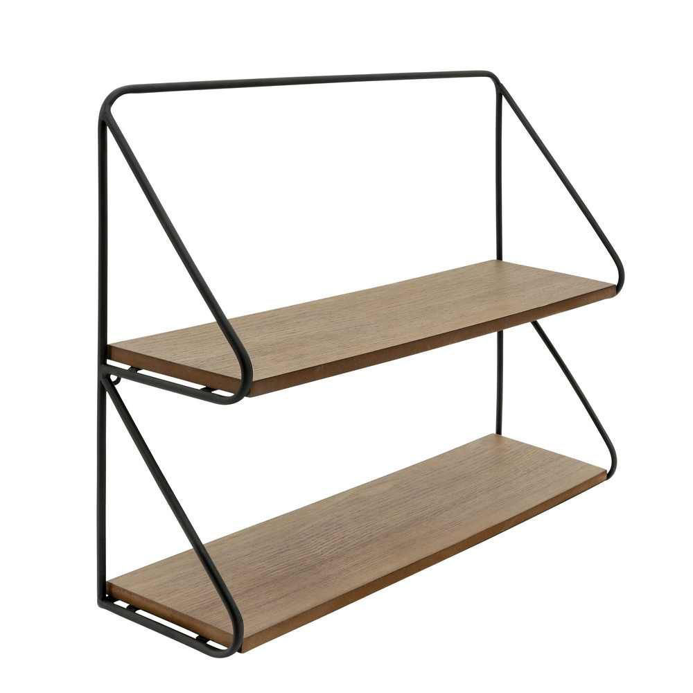 Picture of Metal and Wood 20" 2-Tier Wall Shelf - Black and Brown