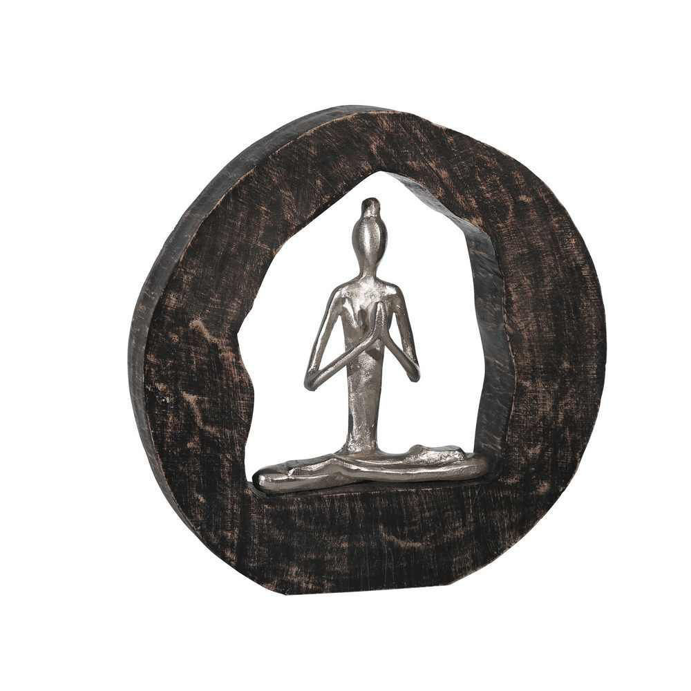 Picture of Yoga lady 11" Aluminium Figurine in a Circle Log -