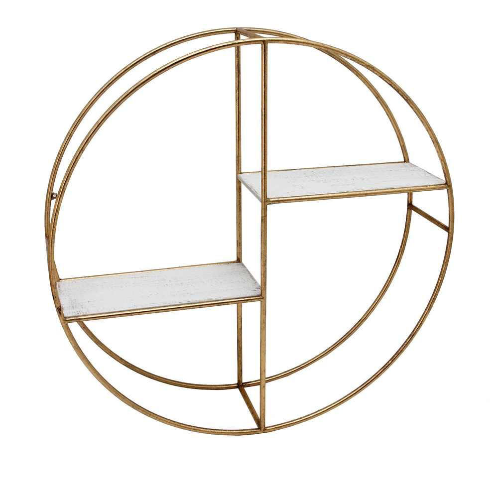 Picture of Metal and Wood 24" Round Shelf - White and Gold