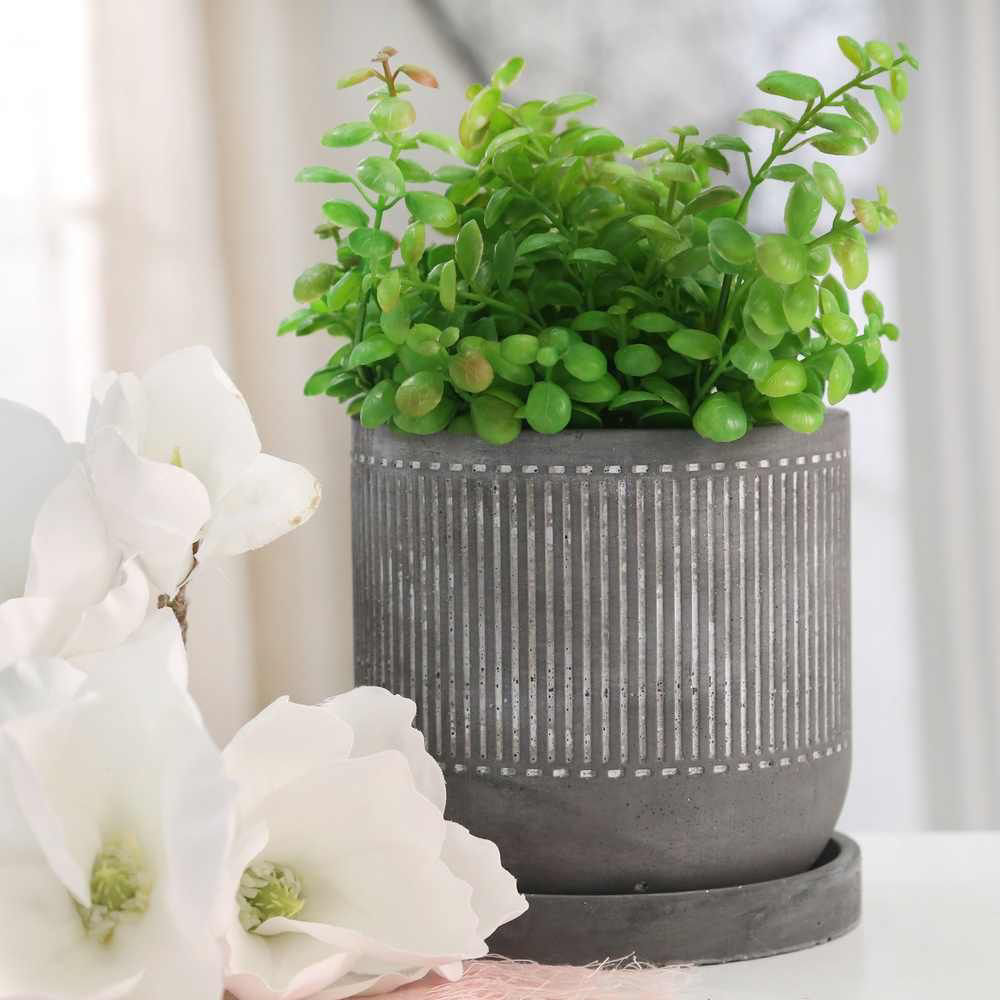 Picture of Line Pattern 6" Planter with Saucer - Gray