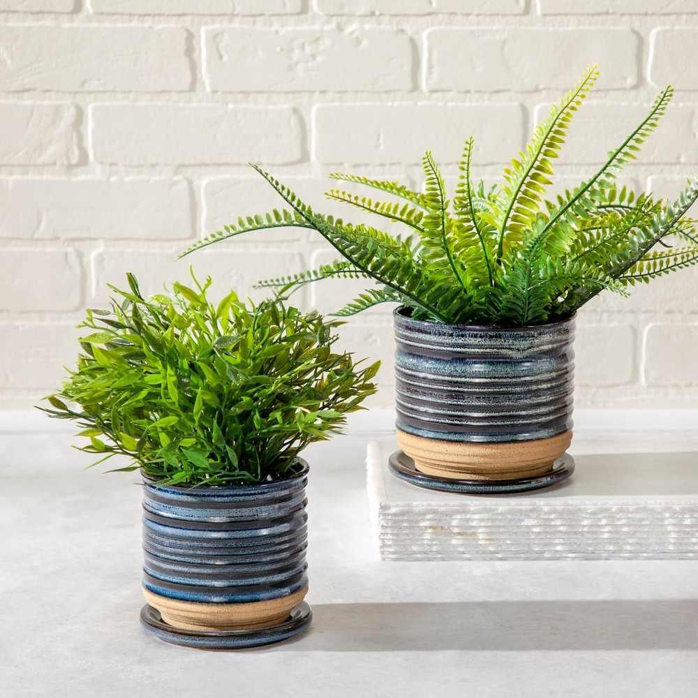 Picture of Ceramic 6" Textured Planter with Saucer