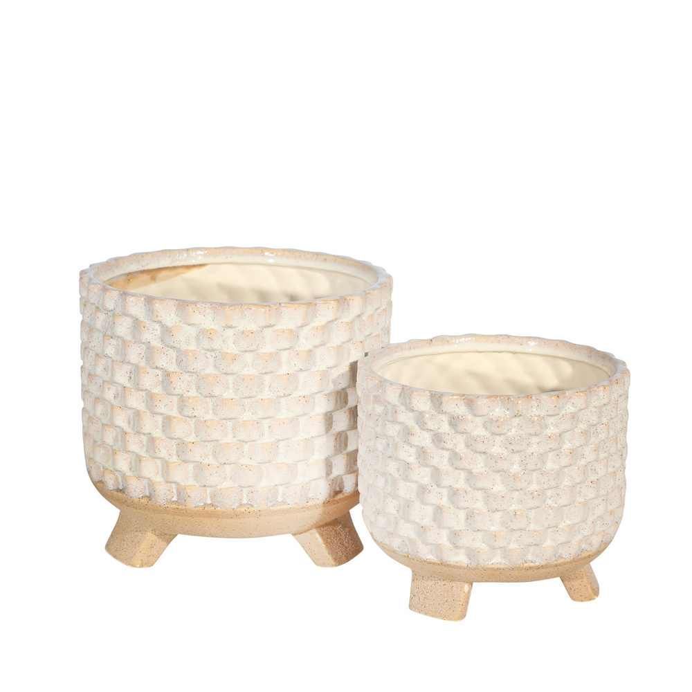 Picture of Ceramic 6" and 8" Textured Footed Planter - Set of