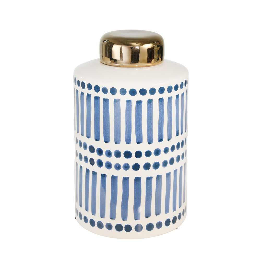 Picture of Ceramic 9.5" Jar with Gold Lid - Blue
