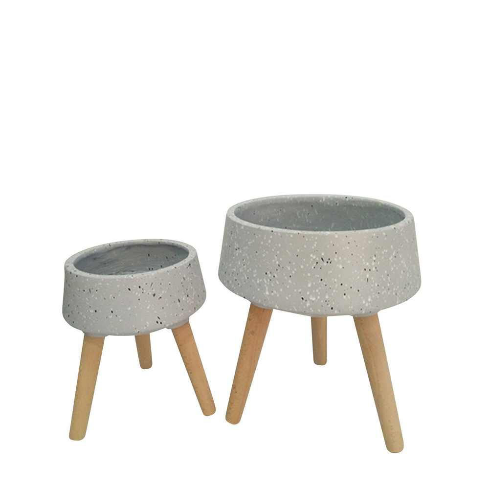 Picture of Terrazzo Planters with Wood Legs 11" and 15" - Set