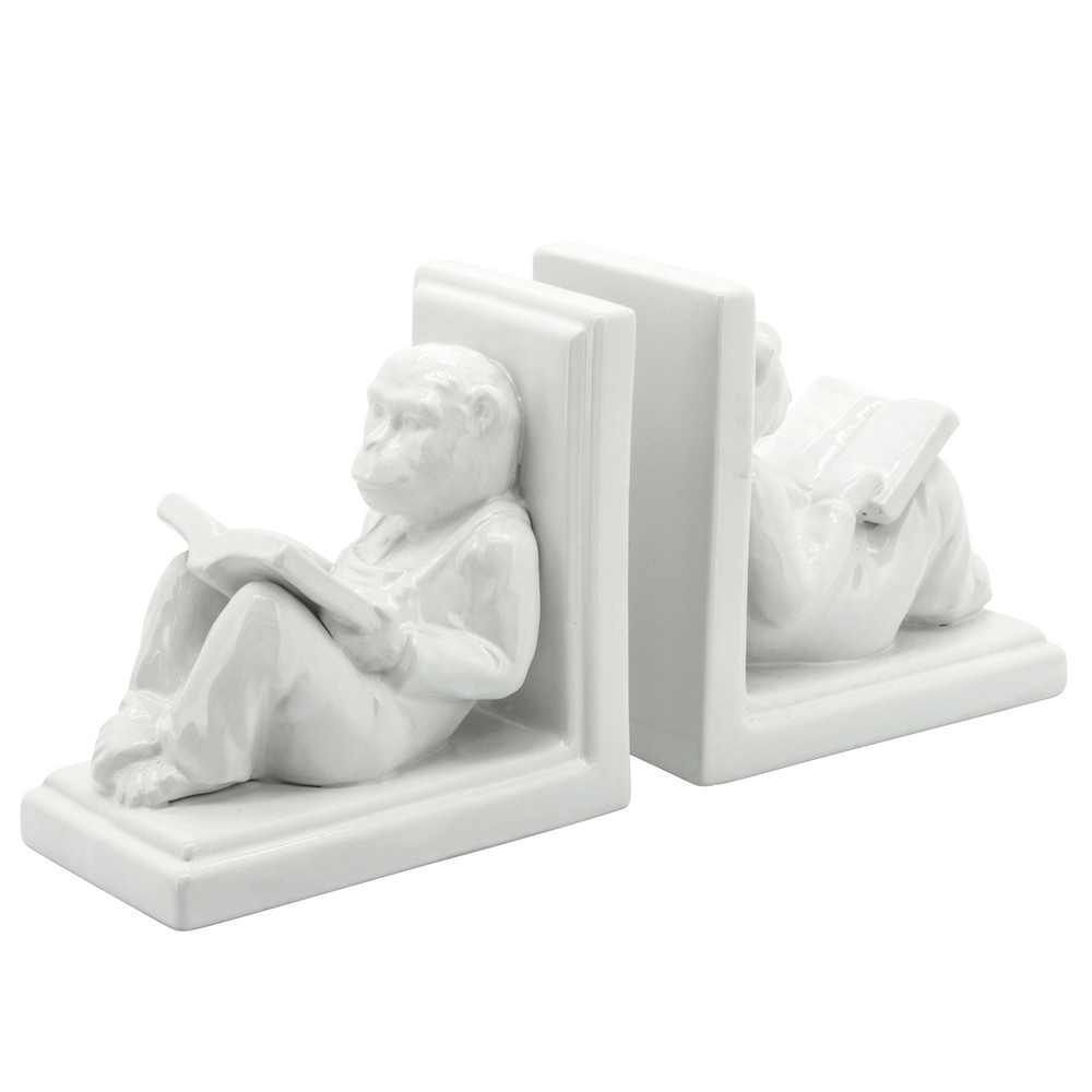 Picture of Ceramic 7" Reading Monkey Bookends - Set of 2 - White
