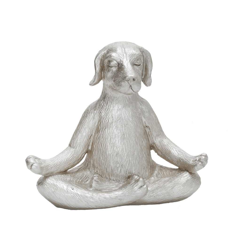 Polyresin 7 Yoga Dog Figurine - Silver