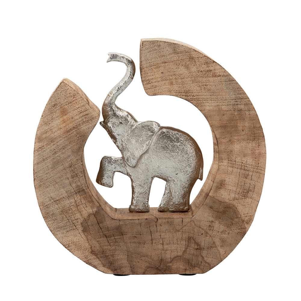 Picture of Aluminium Elephant in Mango Wood - Silver and Brow