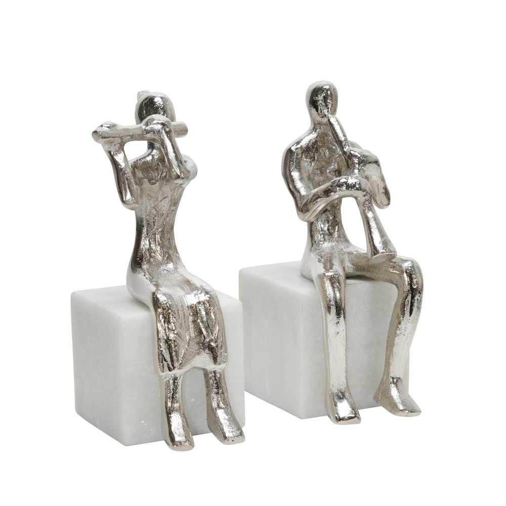 Picture of Metal Musician Bookends  on Marble Base - Set of 2 - Silver