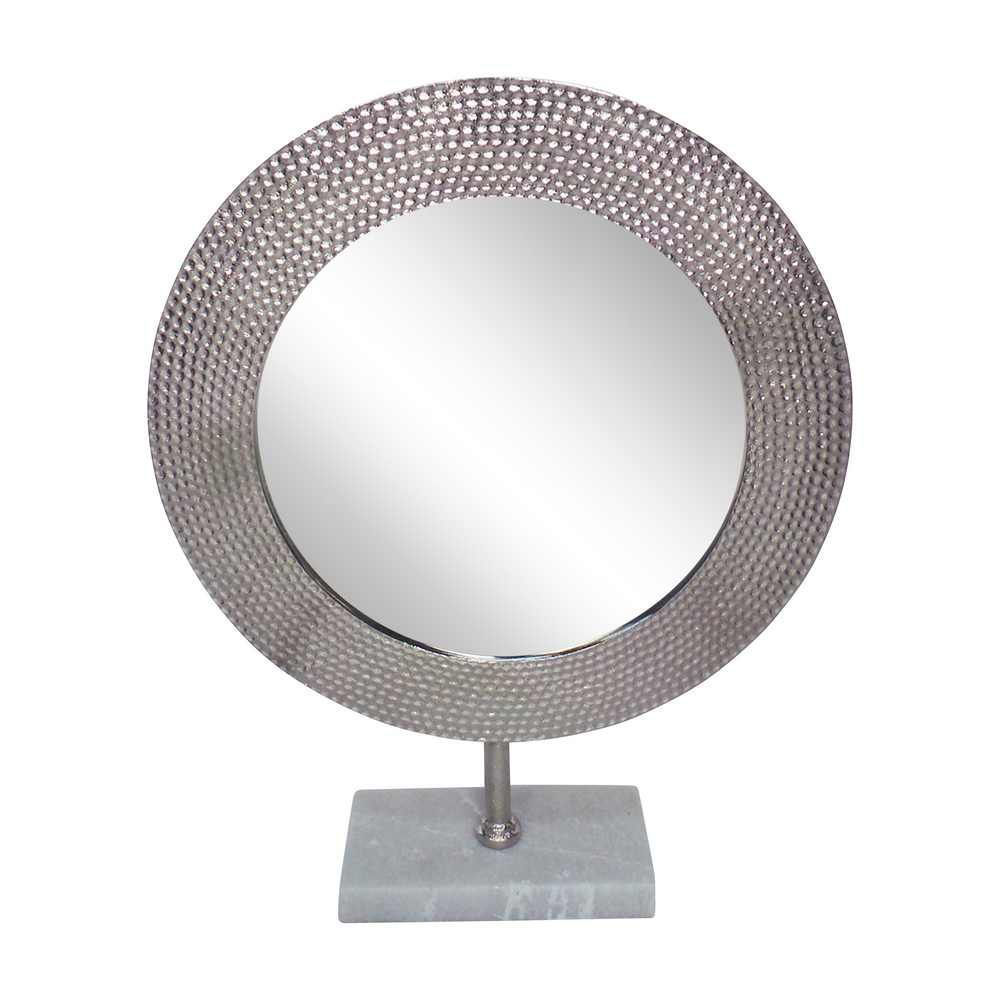 Picture of Hammered Mirror 21" Metal Decor with a Stand - Sil