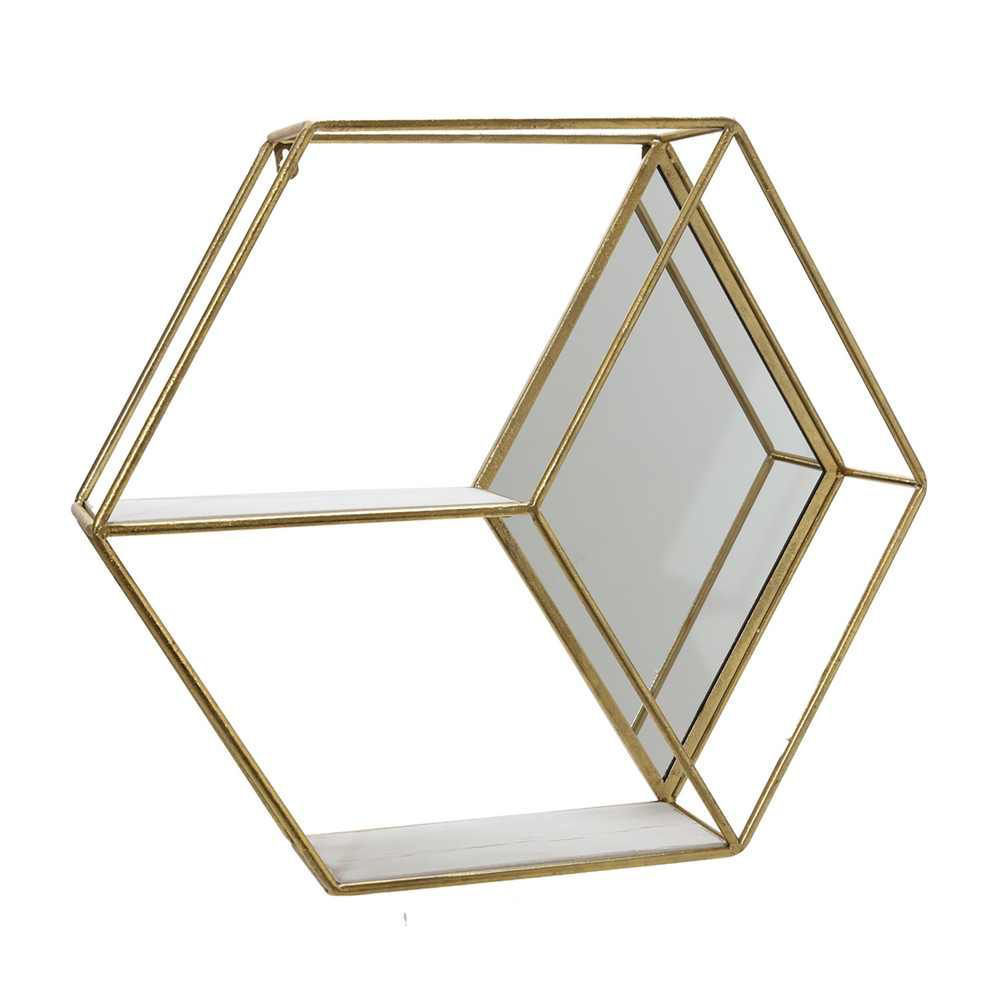 Picture of Hexagon 20" Mirrored Wall Shelf - Gold