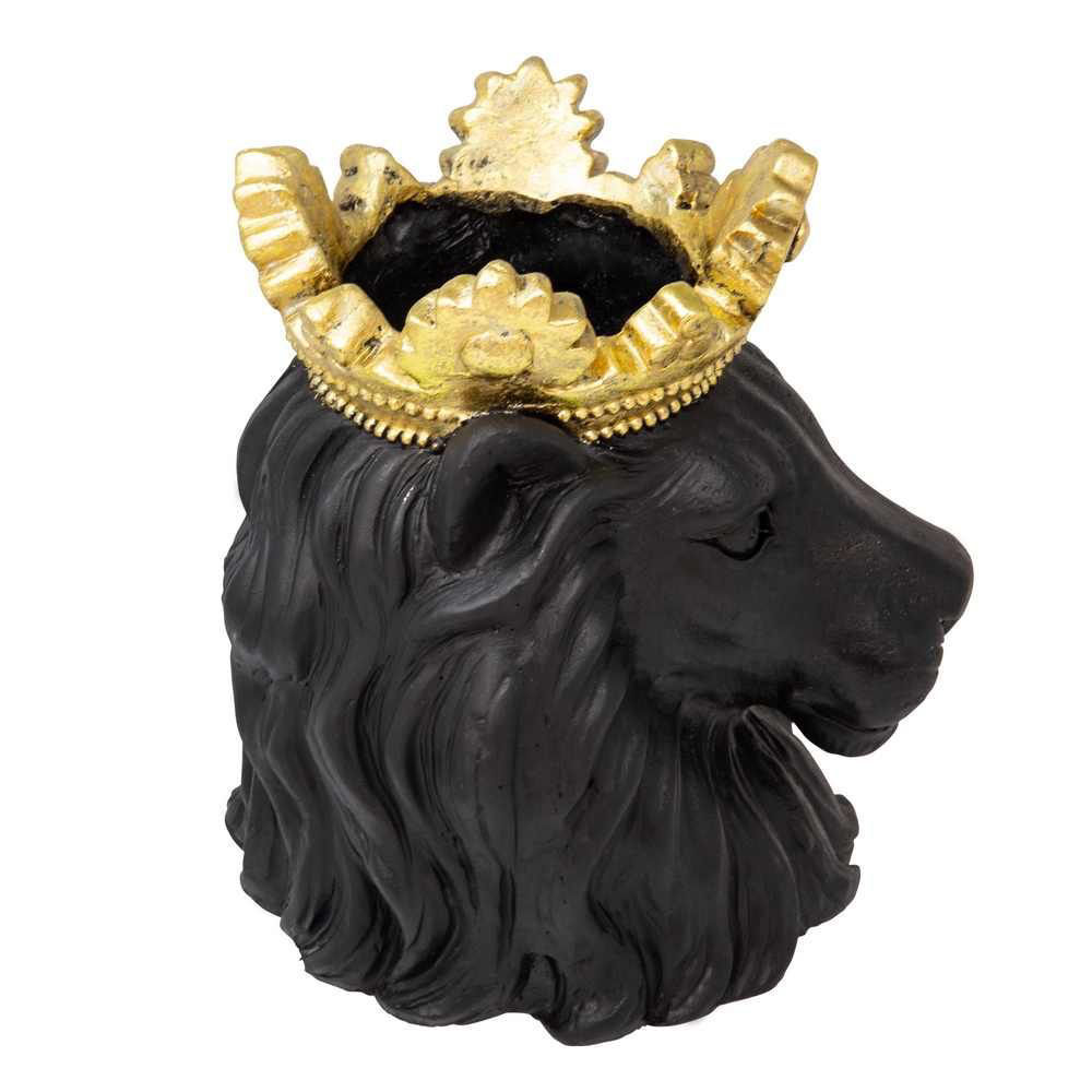 Picture of Resin 9" Lion Planter with Crown - Black