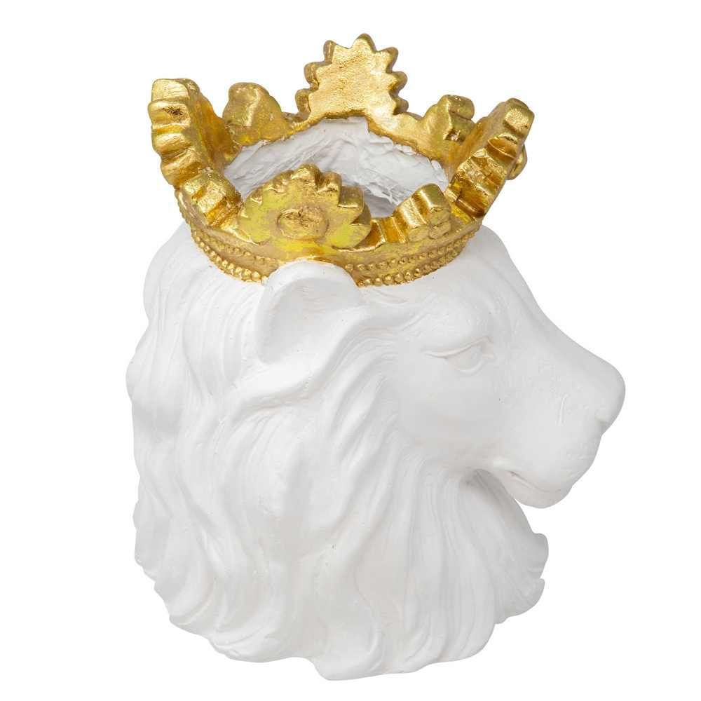 Picture of Resin 9" Lion Planter with Crown - White
