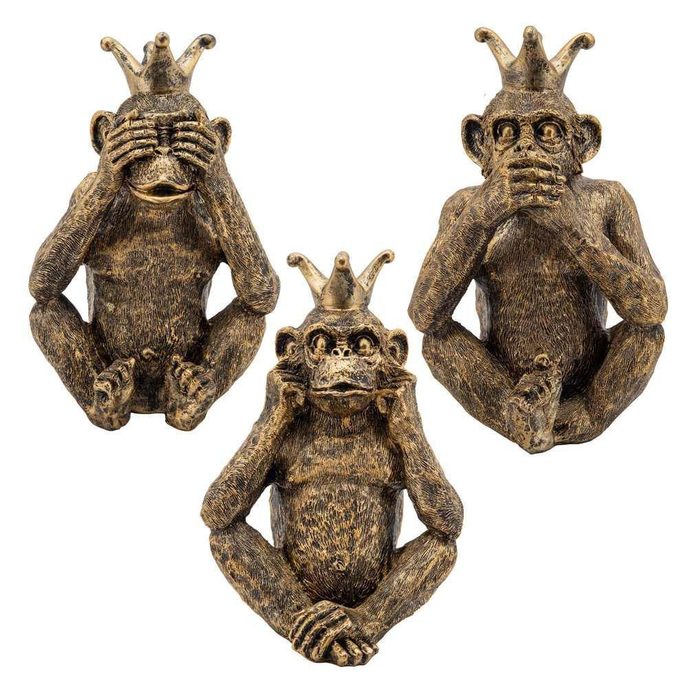 Picture of No Speak, Hear, or See Monkeys with Crowns - Set o