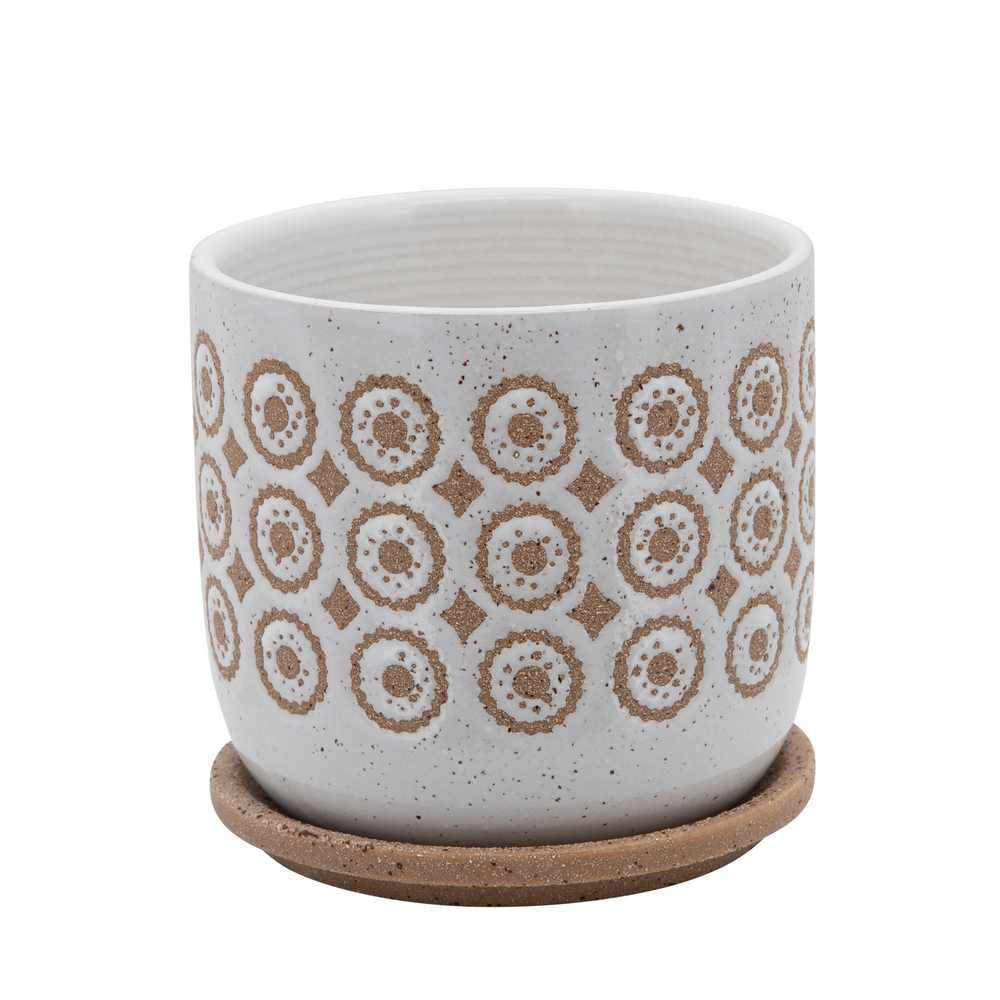 Picture of Circles 6" Planter with Saucer - Beige