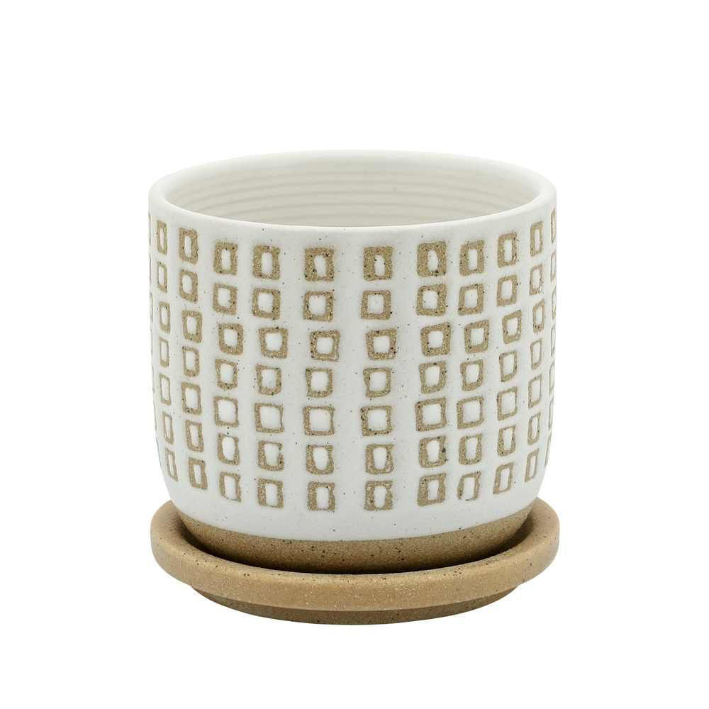 Picture of Tiny Squares 5" Planter with Saucer - Beige
