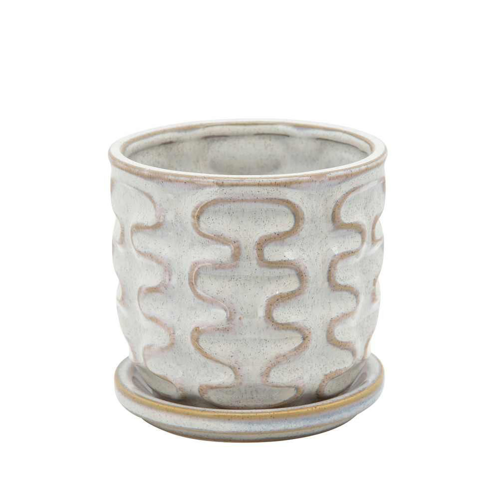 Picture of Wiggly 5" Planter with Saucer - Beige