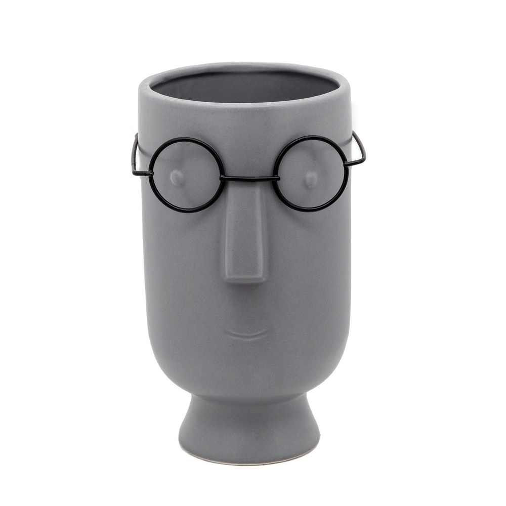 Picture of Face with Glasses 9" Planter - Gray