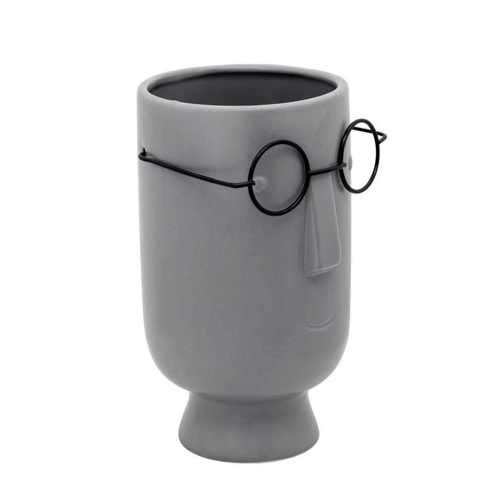 Picture of Face with Glasses 9" Planter - Gray