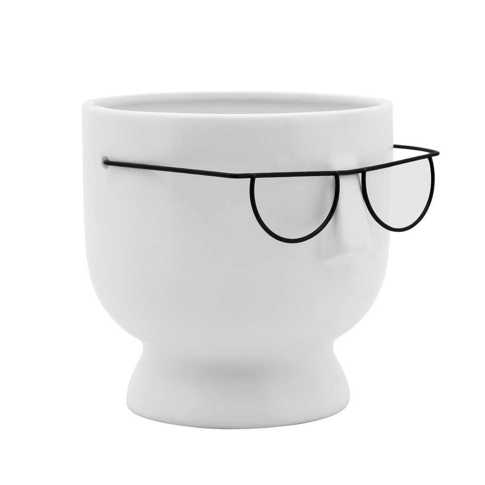 Picture of Face with Glasses 6" Planter - White