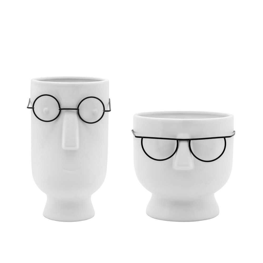 Picture of Face with Glasses 6" Planter - White