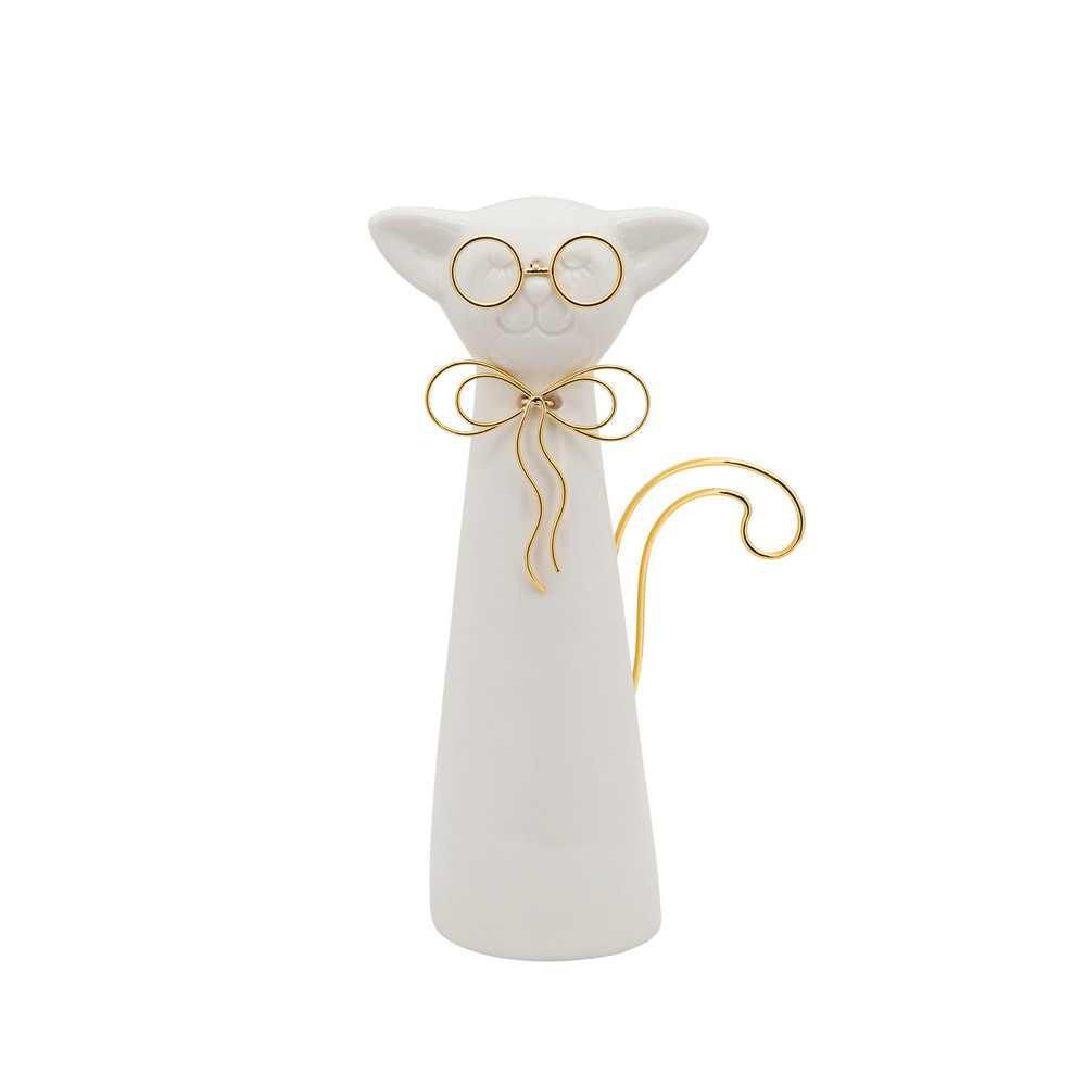 Picture of Cat 8" Decor with Glasses - White