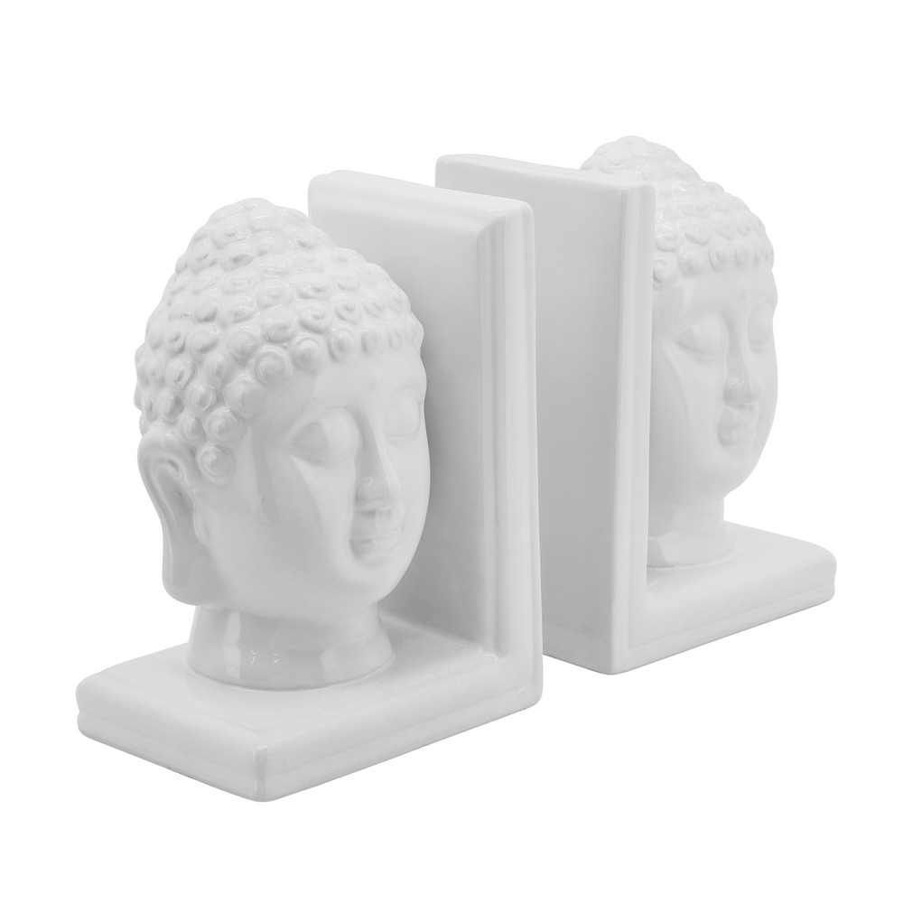Picture of Buddha Heads Bookends 15" - Set of 2 - White