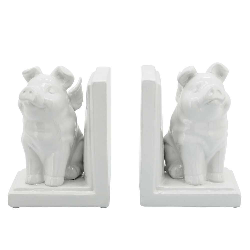 Picture of Winged Pigs Bookends 7" - Set of 2 - White